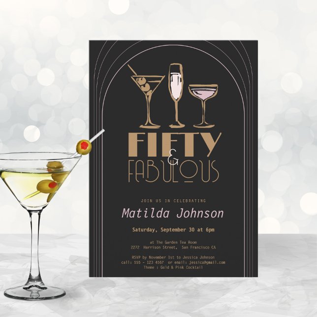 Invitación Cincuenta y fabuloso cóctel 50 cumpleaños (Mockup View)