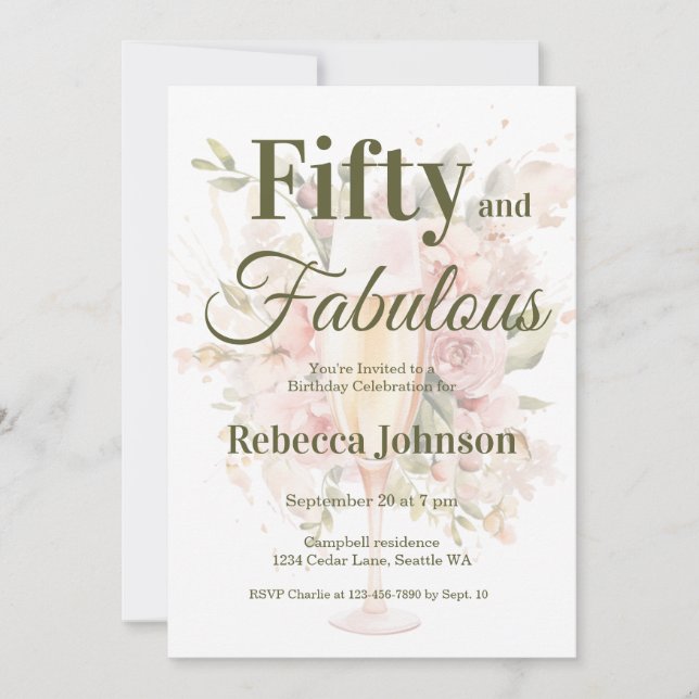Invitación Cincuenta y Fabuloso Cumpleaños 50 (Anverso)