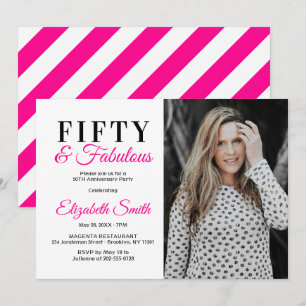 Invitación Cincuenta y Fabuloso Cumpleaños 50 de Color Rosa B