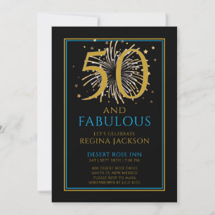 Invitación Cincuenta y Fabuloso Cumpleaños 50 Dorado Negro