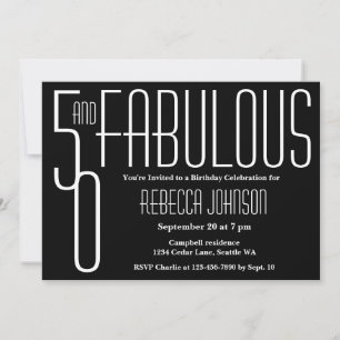 Invitación Cincuenta y Fabuloso Cumpleaños 50 en Blanco y Neg