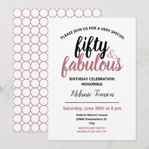 Invitación Cincuenta y Fabuloso Cumpleaños 50 Fiesta Rosa Dor
