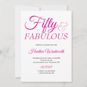 Invitación Cincuenta y Fabuloso Cumpleaños 50 Guión Rosa