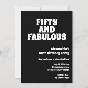 Invitación Cincuenta y Fabuloso Cumpleaños 50 Negro Blanco