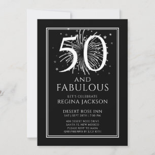Invitación Cincuenta y Fabuloso Cumpleaños 50 Negro Blanco Fi
