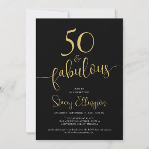 Invitación Cincuenta y Fabuloso Cumpleaños 50 Negro Oro