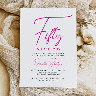 Invitación Cincuenta y fabuloso cumpleaños 50 negro rosa
