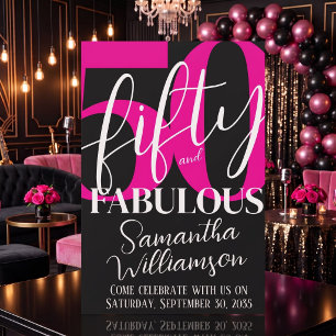 Invitación Cincuenta y Fabuloso Cumpleaños 50 Rosa Negro Fies