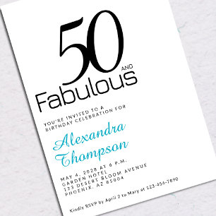 Invitación Cincuenta y Fabuloso Cumpleaños 50 Turquesa