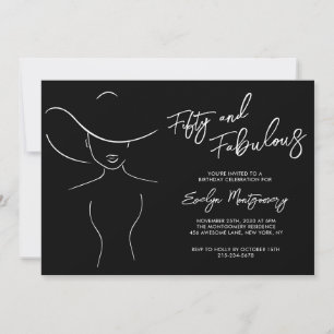 Invitación Cincuenta y Fabuloso Cumpleaños con Arte de Línea 
