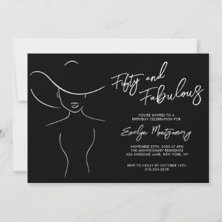 Invitación Cincuenta y Fabuloso Cumpleaños con Arte de Línea 