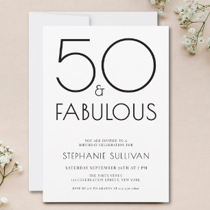 Invitación Cincuenta y Fabuloso Cumpleaños Minimalista Número