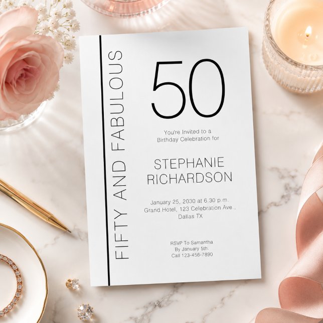 Invitación Cincuenta y Fabuloso Cumpleaños Moderno 50 (Add your event details via the template to personalize)