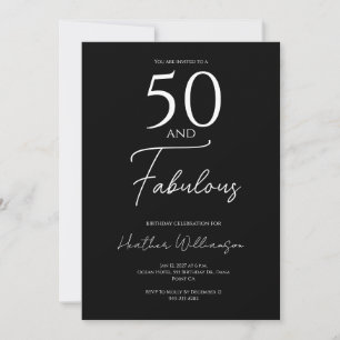 Invitación Cincuenta y Fabuloso Cumpleaños Negro 50
