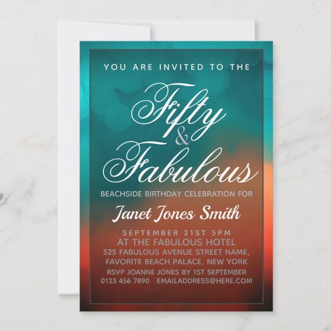Invitación Cincuenta y fabuloso cumpleaños Verde azulado (Anverso)