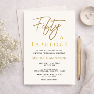 Invitación Cincuenta y Fabuloso Elegancia Marfil Dorado