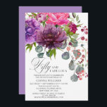 Invitación Cincuenta y Fabuloso Elegante Floral 50 cumpleaños<br><div class="desc">El Cincuenta y Fabulous Elegant Floral 50th Birthday Invitation incluye un elegante ramo de flores acuáticas de color rosa,  violeta y borgoña con vegetación. Simplemente agrega tu texto personalizado para tus invitaciones de cincuenta años. Personalizado editando el texto en los cuadros de texto proporcionados. Diseñado por ©Evco Studio www.zazzle.com/store/evcostudio</div>