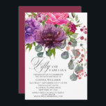 Invitación Cincuenta y Fabuloso Elegante Floral 50 cumpleaños<br><div class="desc">El Cincuenta y Fabulous Elegant Floral 50th Birthday Invitation incluye un elegante ramo de flores acuáticas de color rosa,  violeta y borgoña con vegetación. Simplemente agrega tu texto personalizado para tus invitaciones de cincuenta años. Personalizado editando el texto en los cuadros de texto proporcionados. Diseñado por ©Evco Studio www.zazzle.com/store/evcostudio</div>