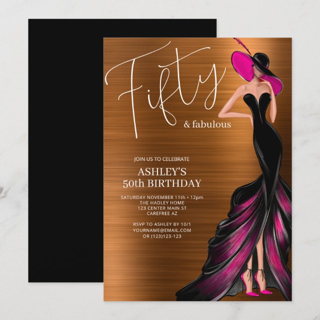 Invitación Cincuenta y Fabuloso Elegante Rosa 50 cumpleaños (Anverso / Reverso)
