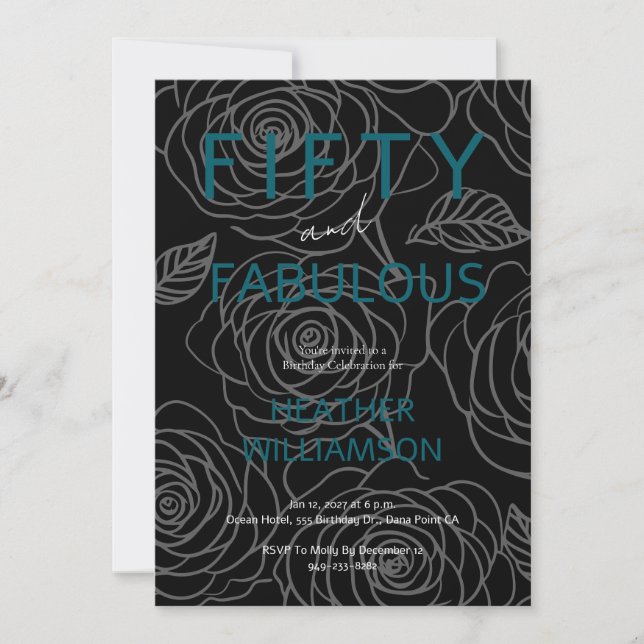 Invitación Cincuenta y Fabuloso Floral Cumpleaños 50  (Anverso)