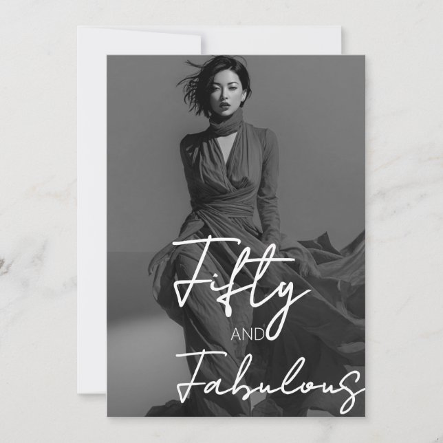 Invitación Cincuenta y Fabuloso Foto Cumpleaños 50 Negros (Anverso)