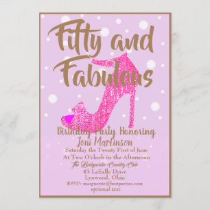 Invitación Cincuenta y fabuloso GirlySparkly Hot Pink Gold Te
