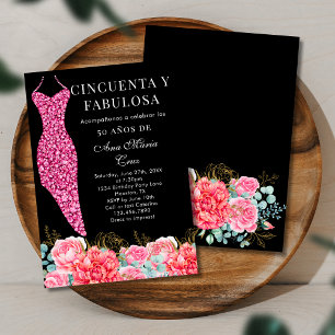 Invitación Cincuenta y Fabuloso Glam Negro Cumpleaños 50 Espa
