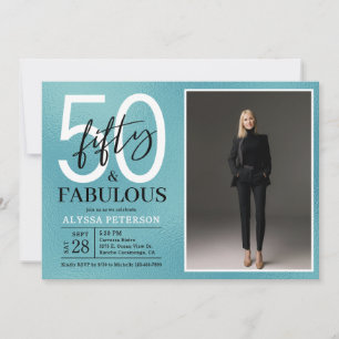 Invitación Cincuenta y Fabuloso Guión Azul Teal Cumpleaños 50