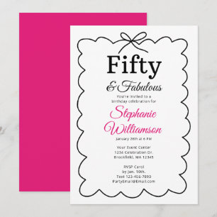 Invitación Cincuenta y Fabuloso Guión Negro y Rosa Caprichoso