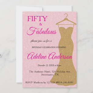 Invitación Cincuenta y Fabuloso Guión Rosa Oro Cumpleaños 50