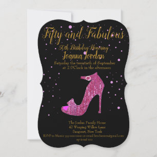 Invitación Cincuenta y fabuloso Hot Pink Sparkly Shoes Textos