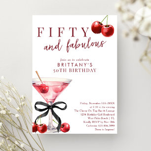 Invitación Cincuenta y Fabuloso Martini de Cereza Roja Cumple