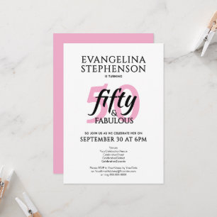 Invitación Cincuenta y Fabuloso Moderno Rosa Blanco Cumpleaño