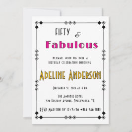 Invitación Cincuenta y Fabuloso Oro Negro Rosa Art Deco  