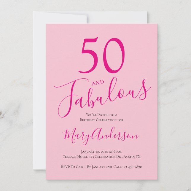 Invitación Cincuenta y fabuloso partido de cumpleaños 50 del  (Anverso)