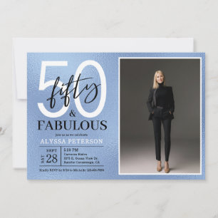 Invitación Cincuenta y Fabuloso Polvo Azul Escritura Foto Cum