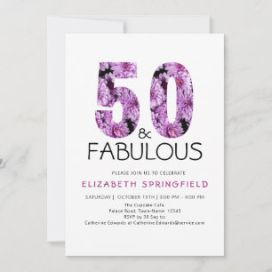 Invitación Cincuenta y fabuloso Purple Floral 50 cumpleaños