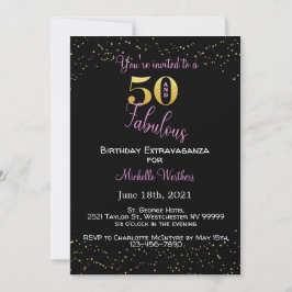 Invitación Cincuenta y fabuloso Purpurina de oro rosado negro
