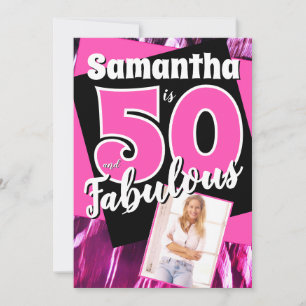 Invitación Cincuenta y Fabuloso Retro Rosa Cumpleaños 50