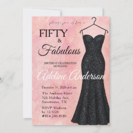 Invitación Cincuenta y Fabuloso Rosa Acuarela Brillo Negro