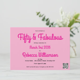 Invitación Cincuenta y Fabuloso Rosa Blush Cumpleaños 50