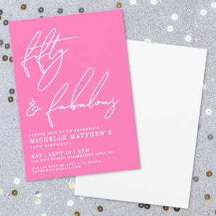 Invitación Cincuenta y Fabuloso Rosa Brillante Cumpleaños 50