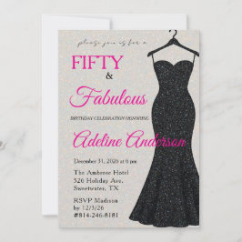 Invitación Cincuenta y Fabuloso Rosa Negro Plateado Brillo 50