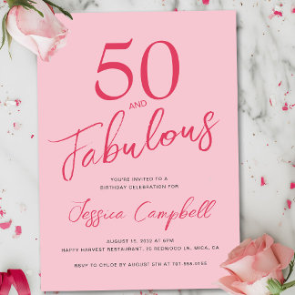 Invitación Cincuenta y Fabuloso Rosa Rubor Cumpleaños 50
