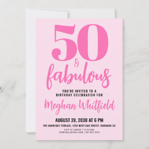 Invitación Cincuenta y Fabuloso Rosa Sonrojado Cumpleaños 50