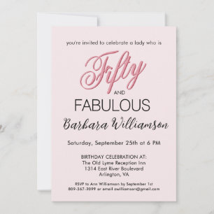 Invitación Cincuenta y Fabuloso Rosa Sonrojado Cumpleaños 50