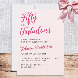Invitación Cincuenta y Fabuloso Rosa Sonrosado Cumpleaños 50