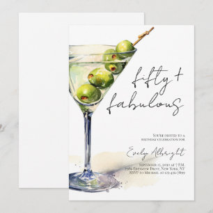 Invitación Cincuenta y Fabuloso Script Acuarela Martini