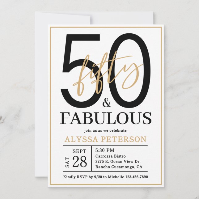Invitación Cincuenta y Fabuloso Script Cumpleaños 50 (Anverso)