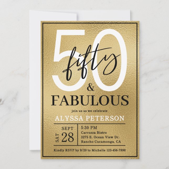 Invitación Cincuenta y Fabuloso Script Cumpleaños 50 (Anverso)